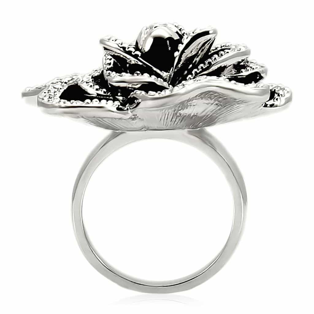 Brass Black Enamel CZ Rose Ring | The Stainless Jewelry view 4
