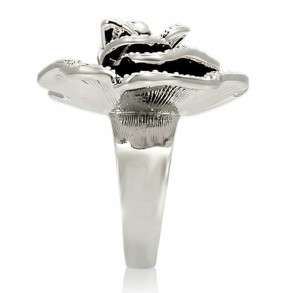 Brass Black Enamel CZ Rose Ring | The Stainless Jewelry view 5