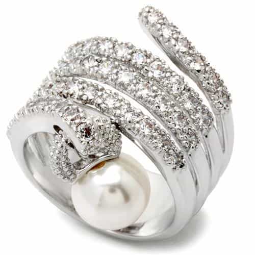 Brass Pearl CZ Spiral Wrap Ring | The Stainless Jewelry view 1