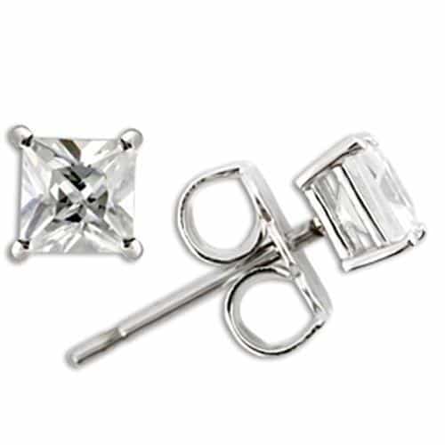 Sterling Silver Princess Square Stud Earrings view 1