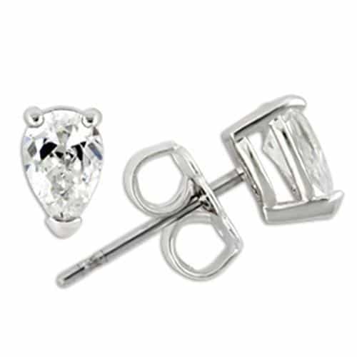 Sterling Silver CZ Pear Prong Stud Earrings view 1