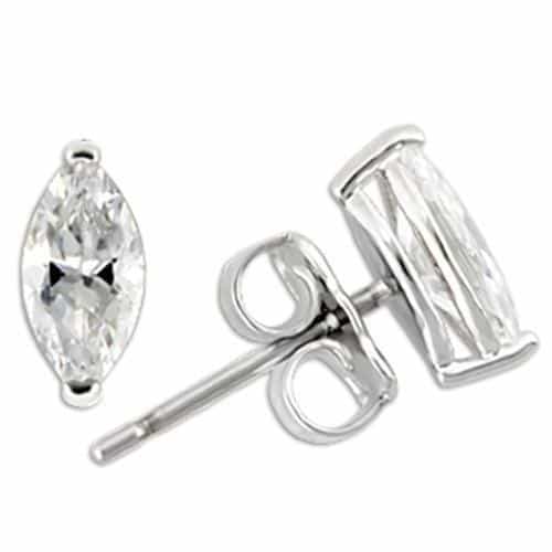 Sterling Silver CZ Marquise Stud Earrings | The Stainless Jewelry view 1