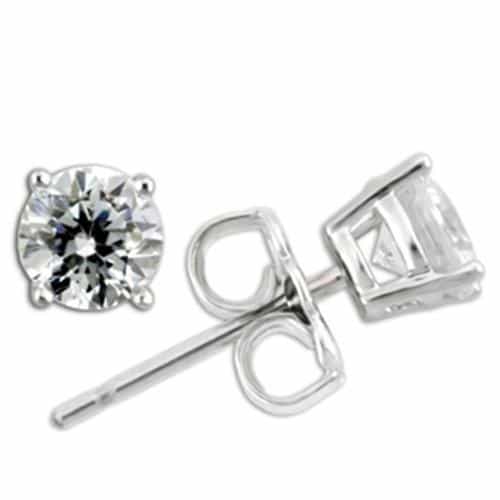 Sterling Silver Round Solitaire Stud Earrings view 1