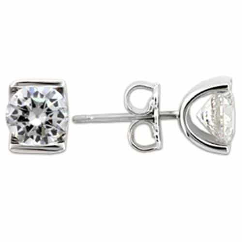 Sterling Silver Cushion Cut Stud Earrings | The Stainless Jewelry view 1