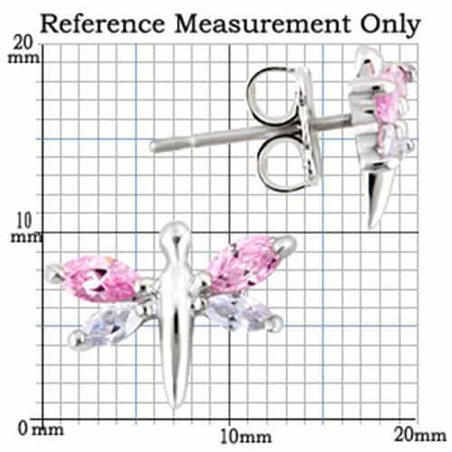 Sterling Silver Pink CZ Dragonfly Stud Earrings view 2