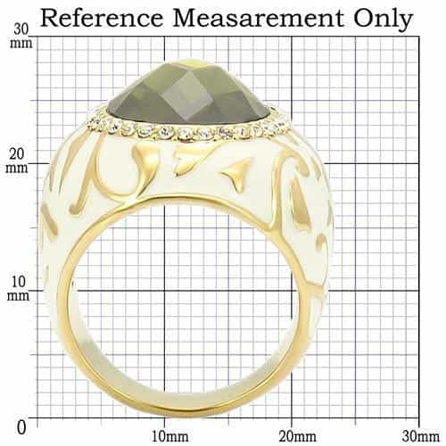 Brass Olive CZ White Enamel Filigree Dome Ring view 2