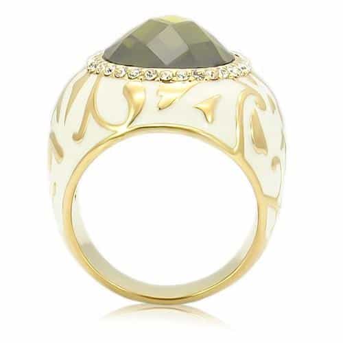 Brass Olive CZ White Enamel Filigree Dome Ring view 4