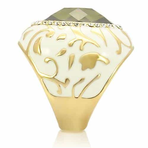 Brass Olive CZ White Enamel Filigree Dome Ring view 5