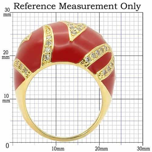 Brass Red Enamel Gold CZ Stripe Dome Ring | The Stainless Jewelry view 2