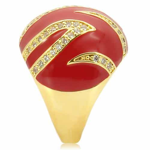 Brass Red Enamel Gold CZ Stripe Dome Ring | The Stainless Jewelry view 5