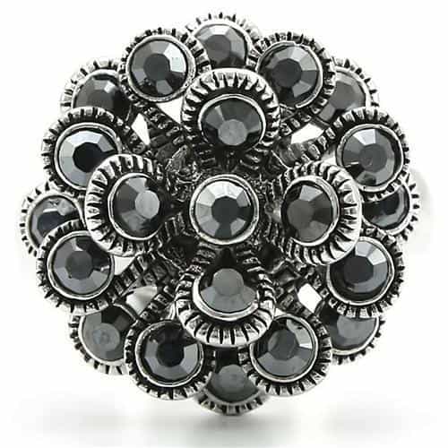 Brass Black Crystal Flower Cluster Ring | The Stainless Jewelry view 3