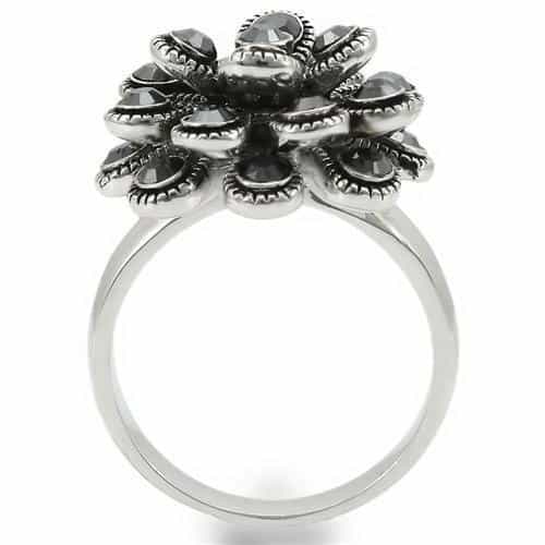 Brass Black Crystal Flower Cluster Ring | The Stainless Jewelry view 4