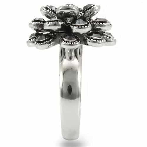 Brass Black Crystal Flower Cluster Ring | The Stainless Jewelry view 5