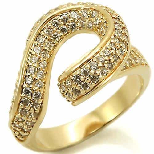 Brass Gold CZ Bypass Swirl Ring | The Stainless Jewelry view 1
