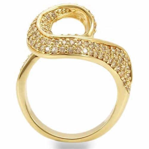 Brass Gold CZ Bypass Swirl Ring | The Stainless Jewelry view 4