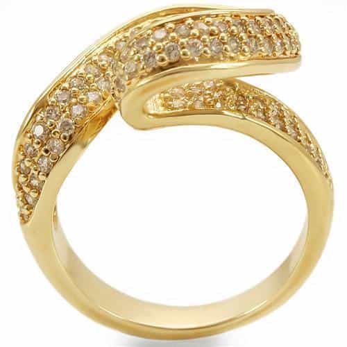 Brass Gold CZ Bypass Swirl Ring | The Stainless Jewelry view 5