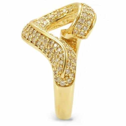 Brass Gold CZ Bypass Swirl Ring | The Stainless Jewelry view 6