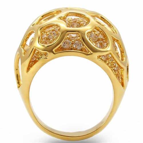 Brass Gold CZ Openwork Dome Ring | The Stainless Jewelry view 4