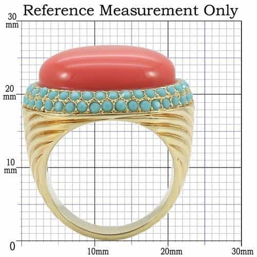 Brass Coral Turquoise Cabochon Dome Ring | The Stainless Jewelry view 2