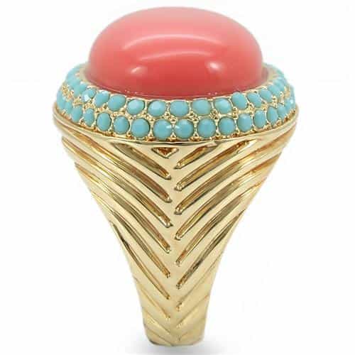 Brass Coral Turquoise Cabochon Dome Ring | The Stainless Jewelry view 5