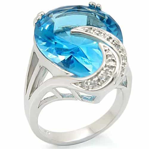 Brass Blue Topaz CZ Bypass Cocktail Ring | The Stainless Jewelry view 1