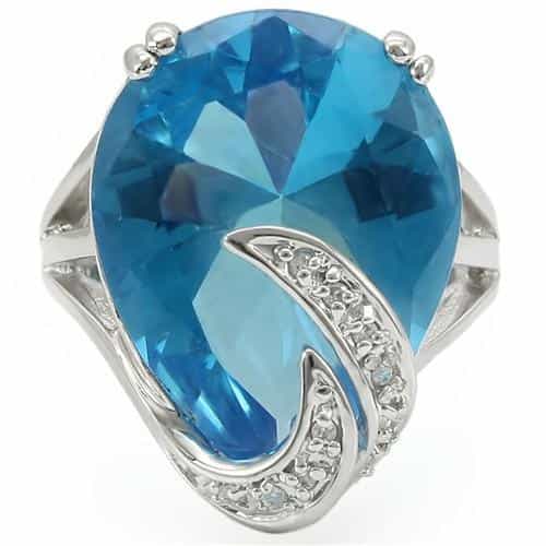 Brass Blue Topaz CZ Bypass Cocktail Ring | The Stainless Jewelry view 3