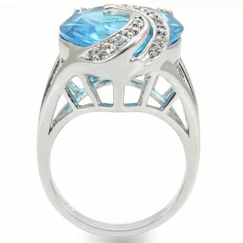 Brass Blue Topaz CZ Bypass Cocktail Ring | The Stainless Jewelry view 4