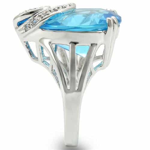 Brass Blue Topaz CZ Bypass Cocktail Ring | The Stainless Jewelry view 7