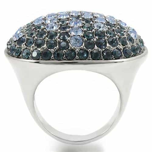 Brass Blue Crystal Pavé Dome Ring | The Stainless Jewelry view 4