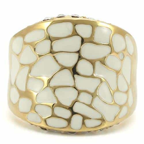 Brass White Enamel Crackle Gold Dome Ring | The Stainless Jewelry view 3