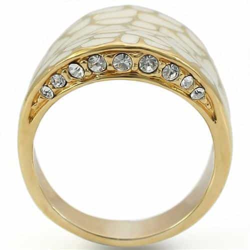 Brass White Enamel Crackle Gold Dome Ring | The Stainless Jewelry view 4