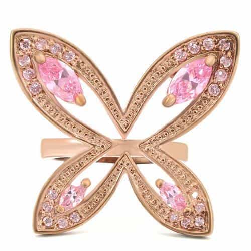 Brass Rose Gold Pink CZ Butterfly Ring | The Stainless Jewelry view 3