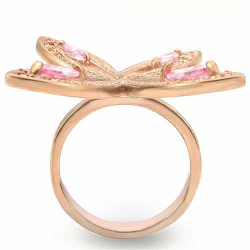 Brass Rose Gold Pink CZ Butterfly Ring | The Stainless Jewelry view 4