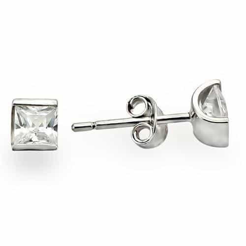 Sterling Silver White Solitaire Stud Ring | The Stainless Jewelry view 1