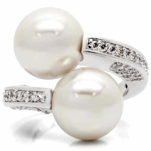 Brass Double Pearl CZ Bypass Ring view 5