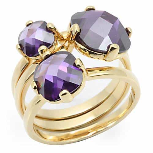 Brass Amethyst Triple Stone Stack Ring view 1