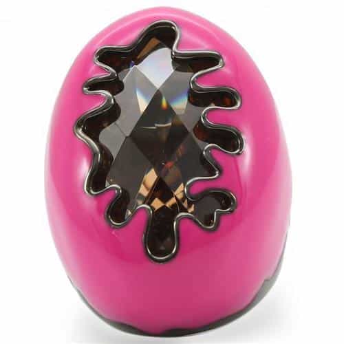 Brass Pink Enamel Crystal Splash Dome Ring view 5
