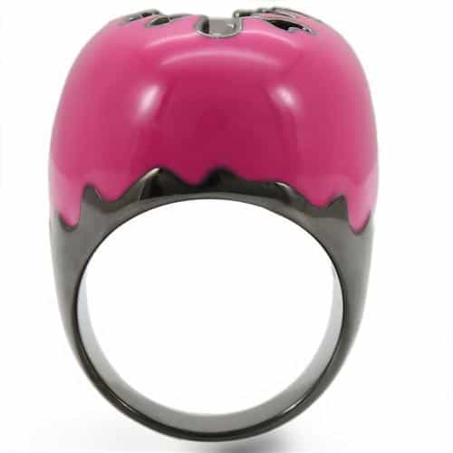 Brass Pink Enamel Crystal Splash Dome Ring view 7