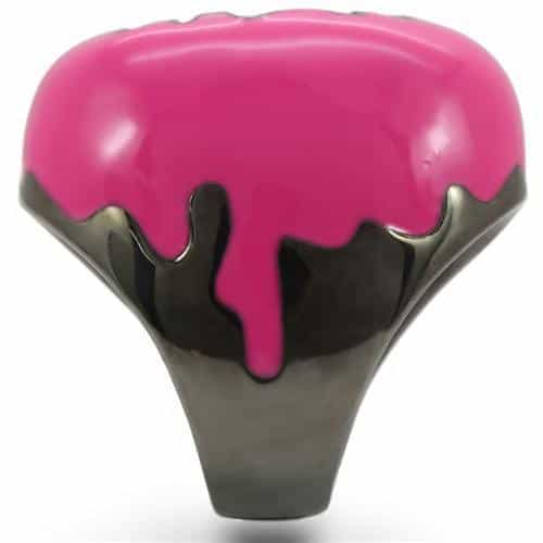 Brass Pink Enamel Crystal Splash Dome Ring view 9