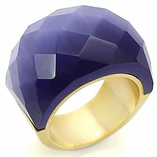 Brass Navy Blue Faceted Dome Ring view 1