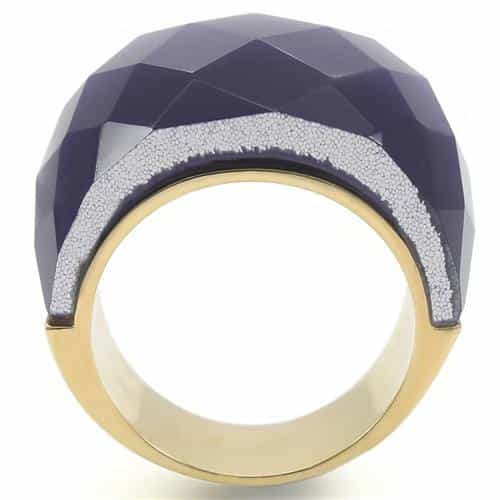 Brass Navy Blue Faceted Dome Ring view 7