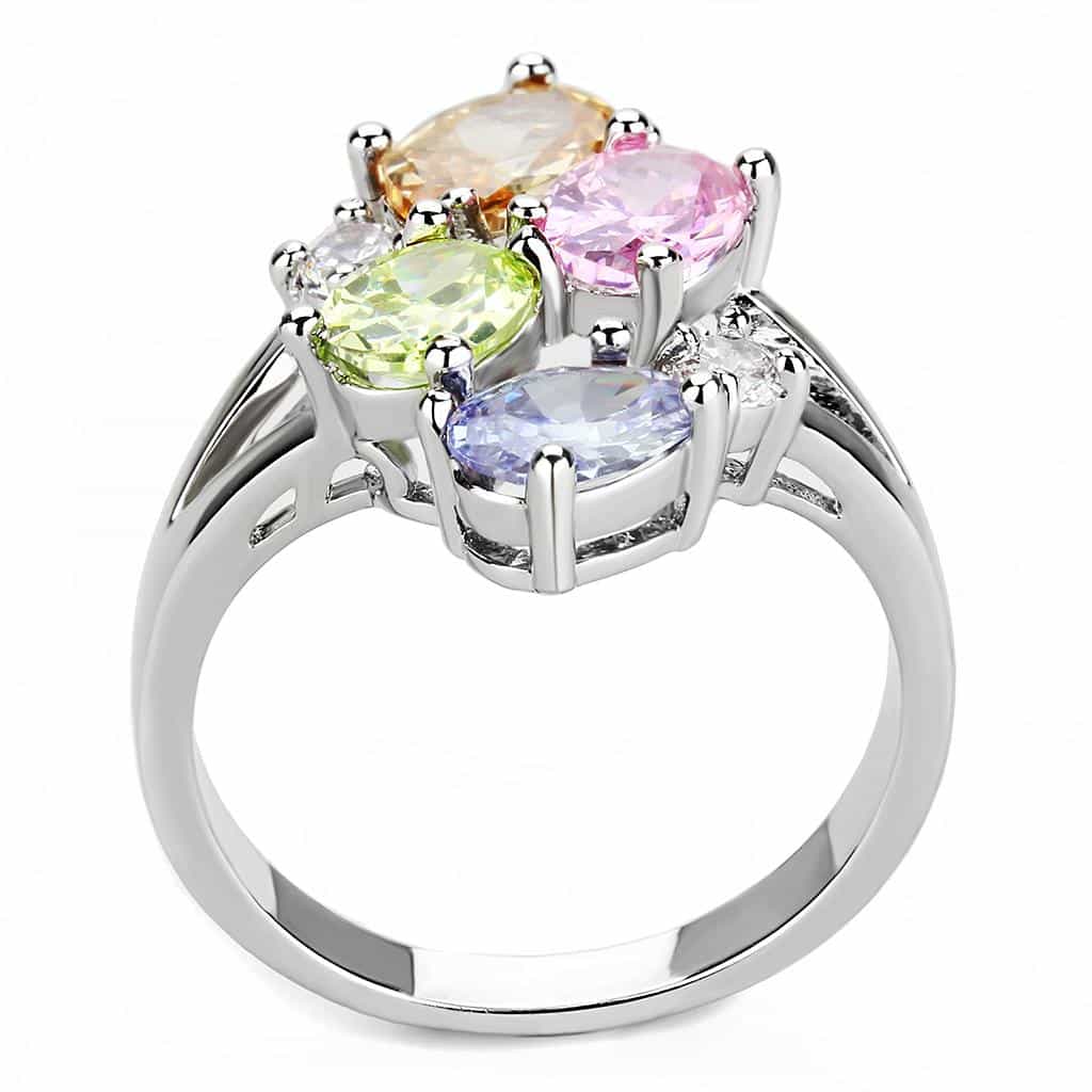 Brass Multi-Color CZ Four-Stone Cocktail Ring view 5