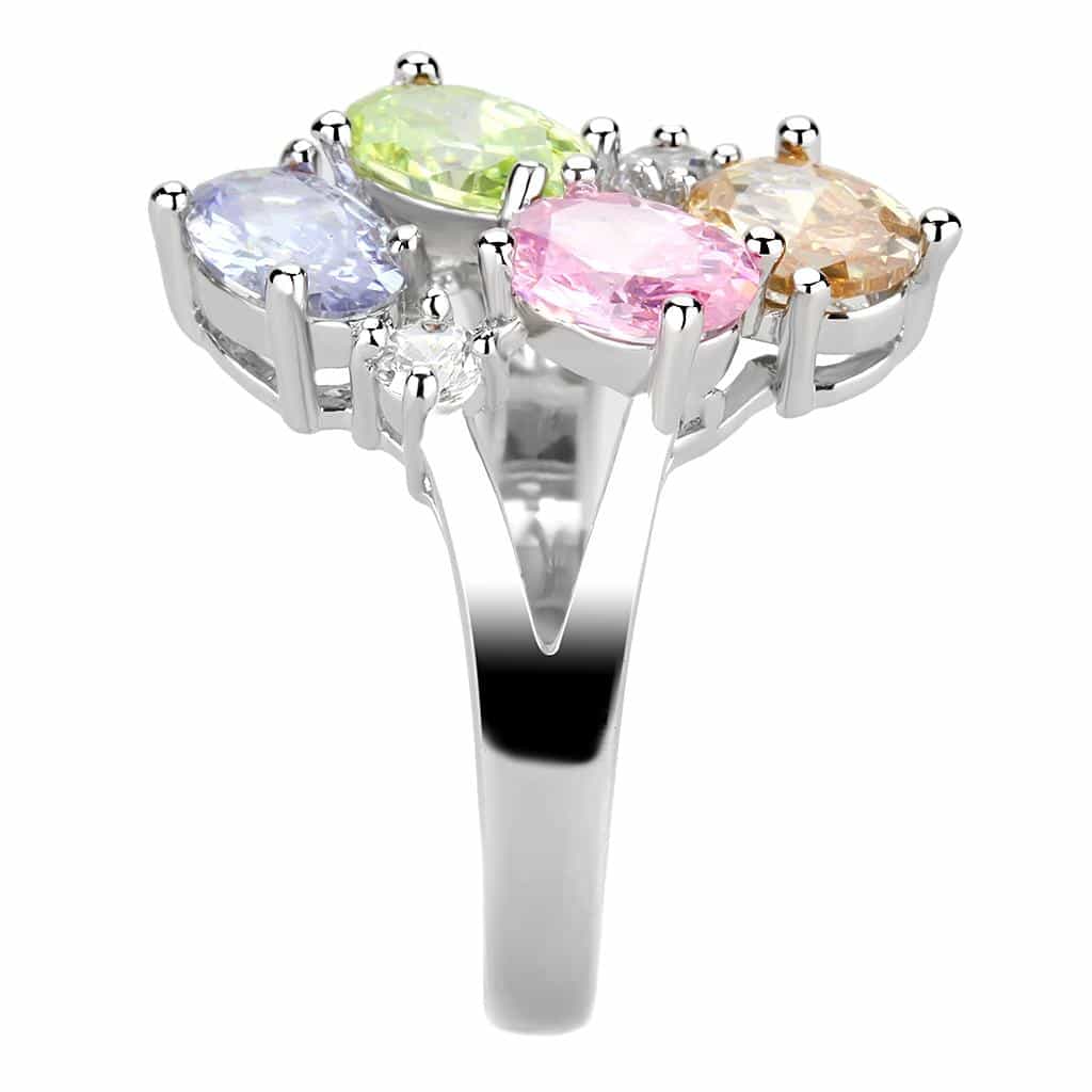Brass Multi-Color CZ Four-Stone Cocktail Ring view 7