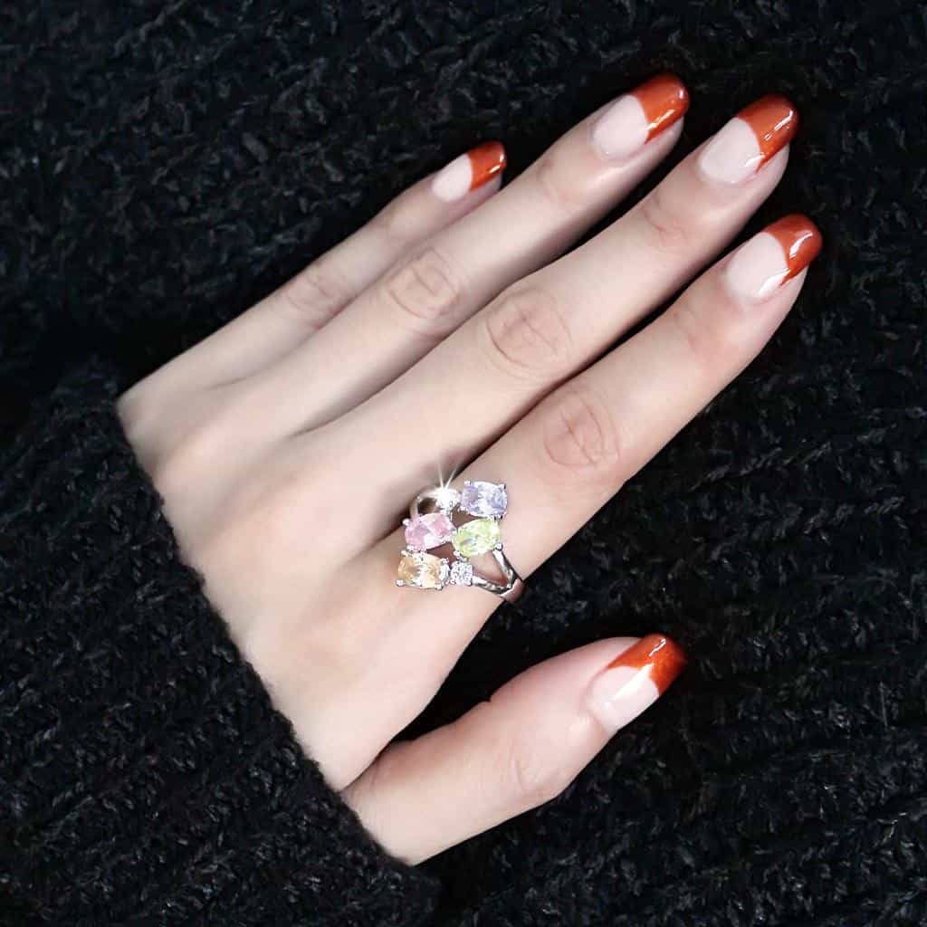 Brass Multi-Color CZ Four-Stone Cocktail Ring view 9