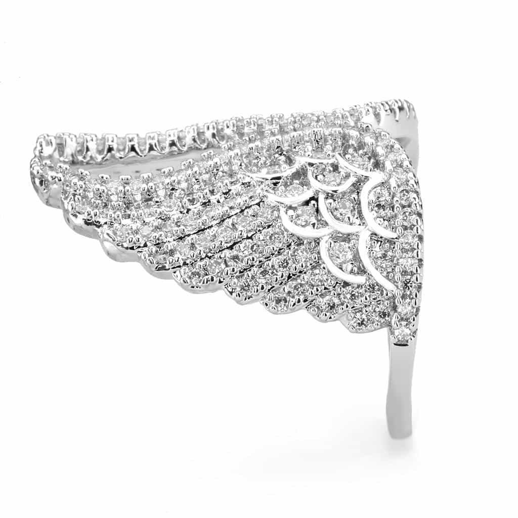 Brass CZ Pavé Angel Wing Wide Ring view 7