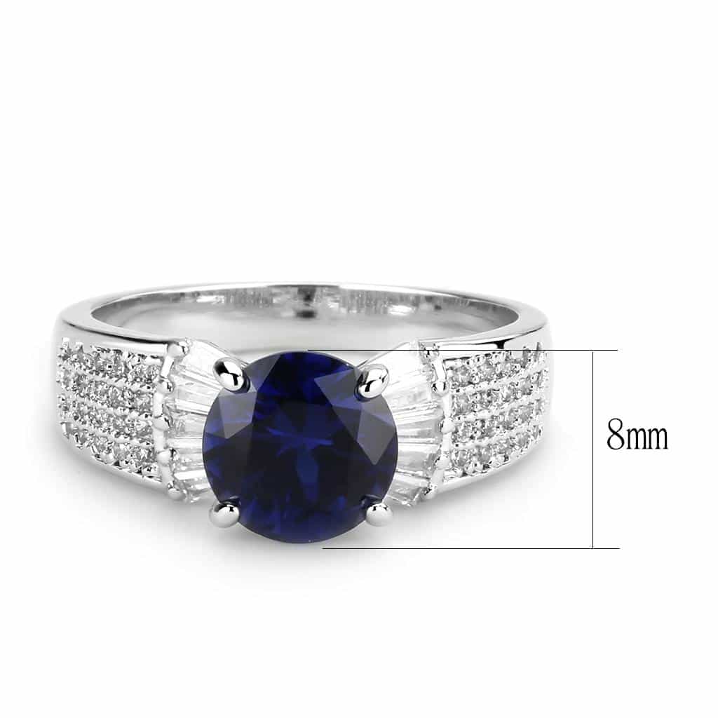 Brass Sapphire Round Solitaire Baguette Pavé Ring view 3