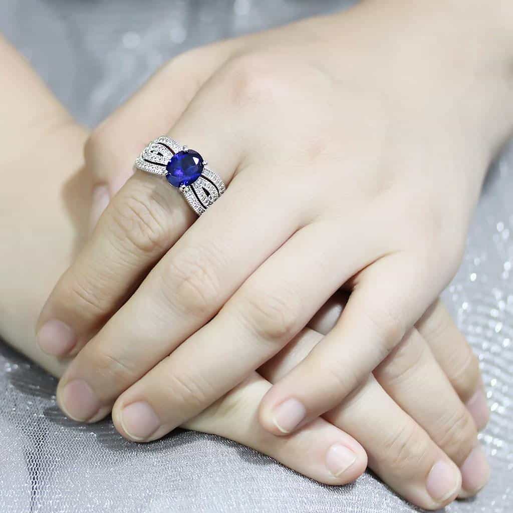 Brass Sapphire Oval Halo Multi-Row Wide Ring view 9