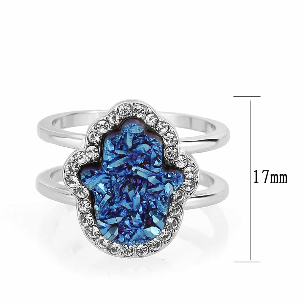 Brass Blue Druzy Flower Halo Ring view 3