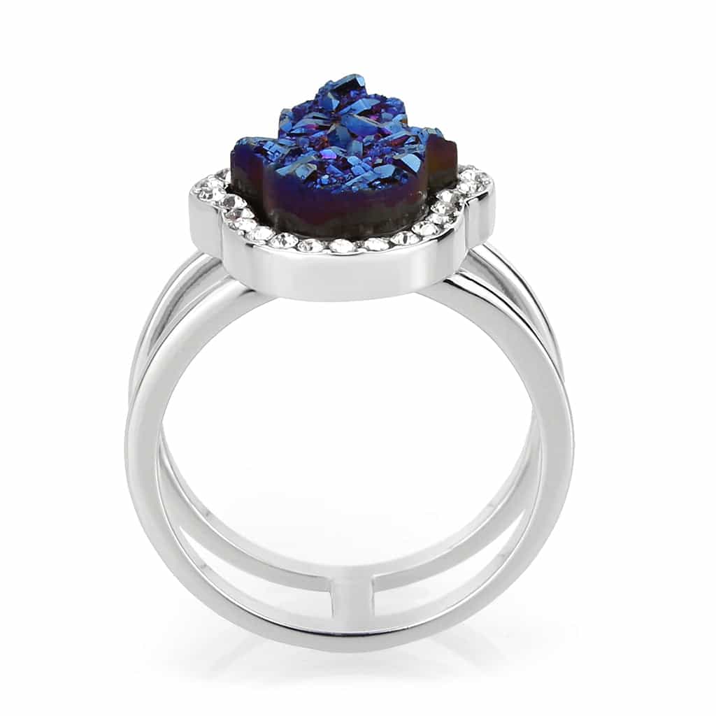Brass Blue Druzy Flower Halo Ring view 7