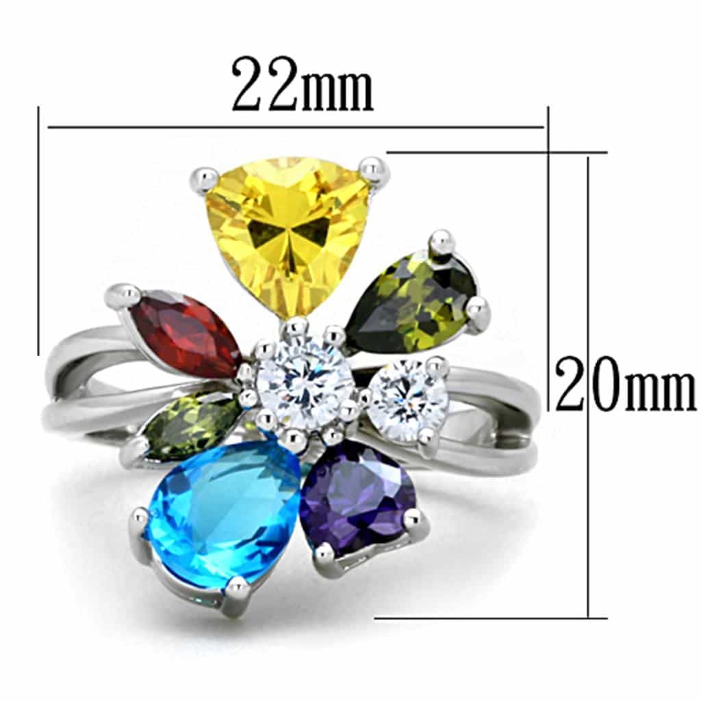 Brass Multicolor CZ Pear Flower Cluster Ring view 3